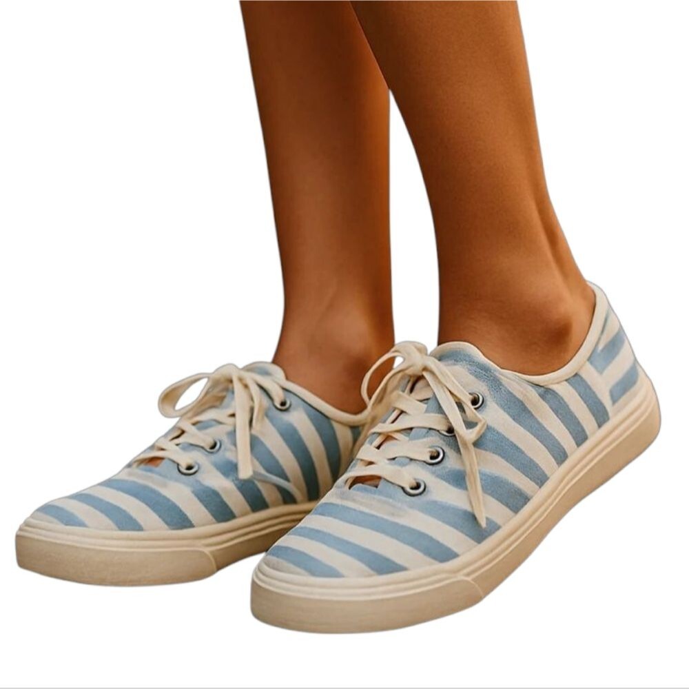 Soludos Platform blue white Stripe lace up sneaker shoe espadrille size 10